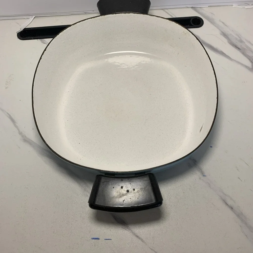 1950's Serendipity Turquoise Pot Enamelware Black Lid Spaghetti Drizzle -8